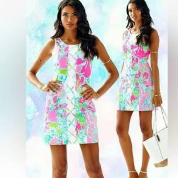 Lilly Pulitzer Cathy Shift Dress Flamingo Pink Don't Give a Cluck - Picture 2 of 15